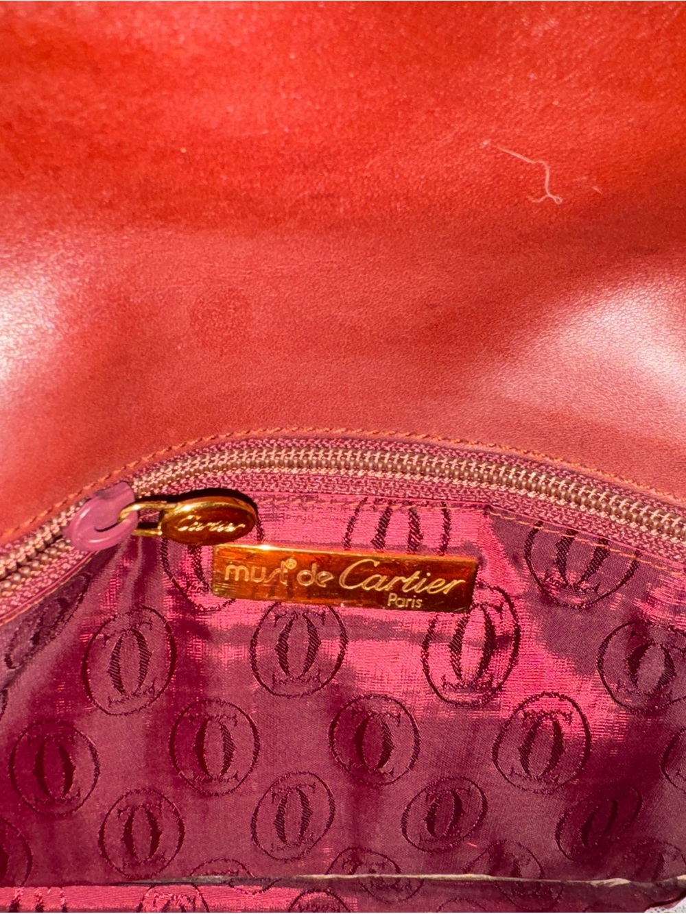 Cartier Men's Wine Burgundy Leather Clutch with Gold Accent - Picture 4 of 6